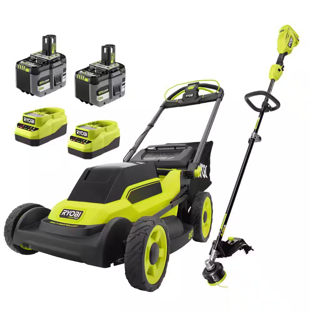 ONE+ HP 18V Brushless 20" Cordless Walk behind Self-Propelled Mower W/ String Trimmer, (2) 6.0 Ah Batteries, & Chargers