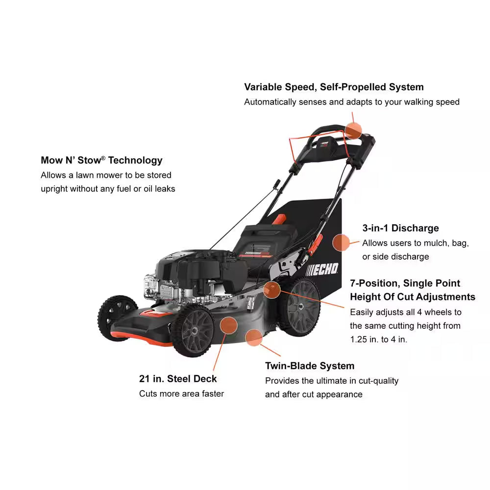 21 In. 190 Cc Gas 3-In-1 RWD Self-Propelled Mower, Gas SRM-225 Trimmer, Blower, 56V Chainsaw W/ 2.5Ah Battery/Charger