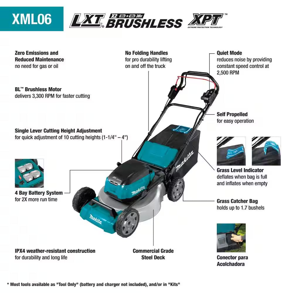 18 In. 18V X2 (36V) LXT Lithium-Ion Cordless Walk behind Self Propelled Lawn Mower, Tool Only