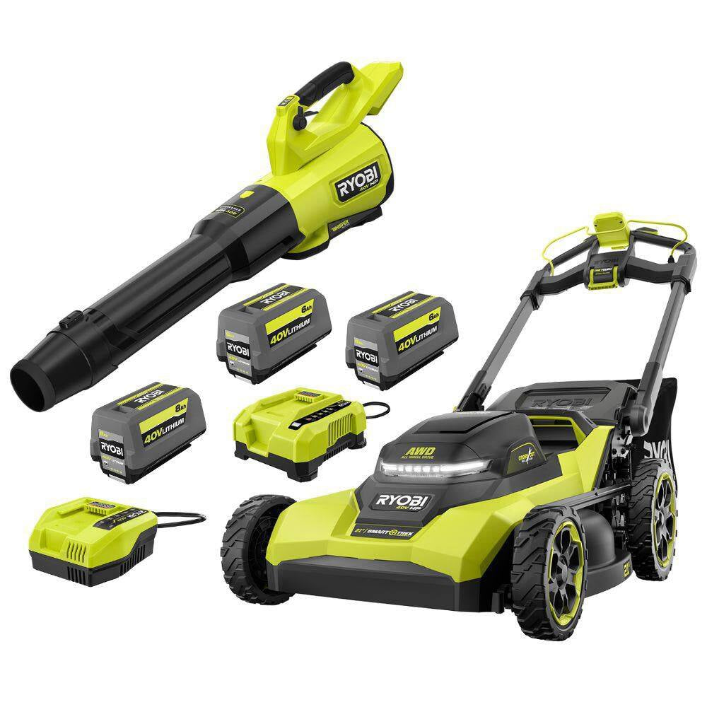 40V HP 21" Brushless Cross Cut Self-Propelled All Wheel Drive Mower W/ 800 CFM Blower, (3) Batteries & (2) Chargers