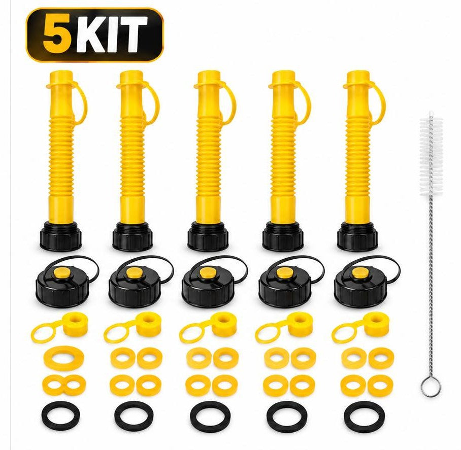 Universal Flexible Gas Can Spout Replacement Kit with Vent Caps & Gaskets