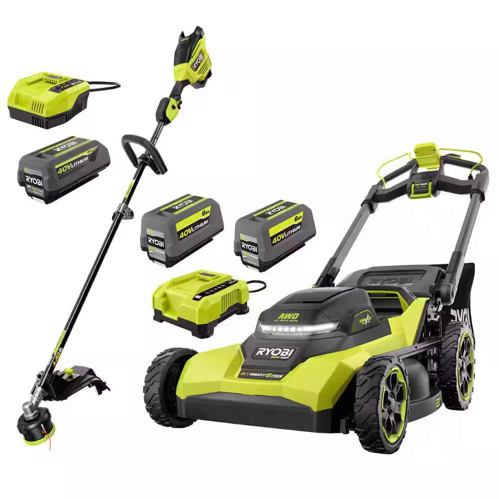 40V HP 21" Brushless Cross Cut Self-Propelled All Wheel Drive Mower W/ 17" String Trimmer-(3) Batteries & (2) Chargers