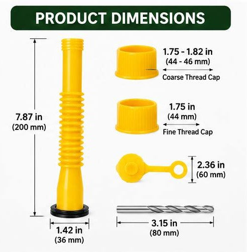 Universal Flexible Gas Can Spout Replacement Kit with Vent Caps & Gaskets