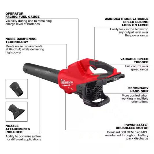 M18 FUEL Brushless Cordless 21 In. Walk behind Self-Propelled Mower with (2) 12Ah Battery, Charger & Dual Battery Blower