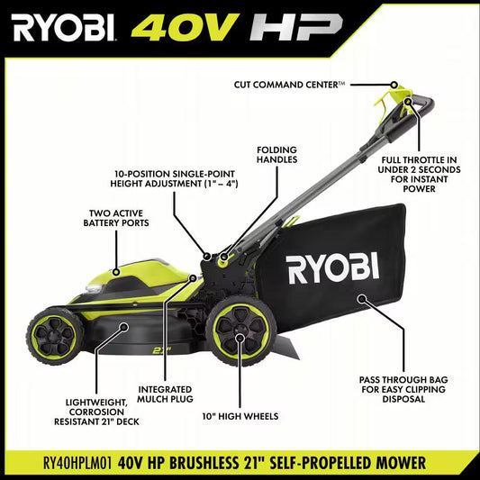40V HP Brushless 21" Walk behind Self-Propelled Mower & Backpack Blower-(2) 8.0 Ah & 6.0 Ah Batteries & (2) Chargers