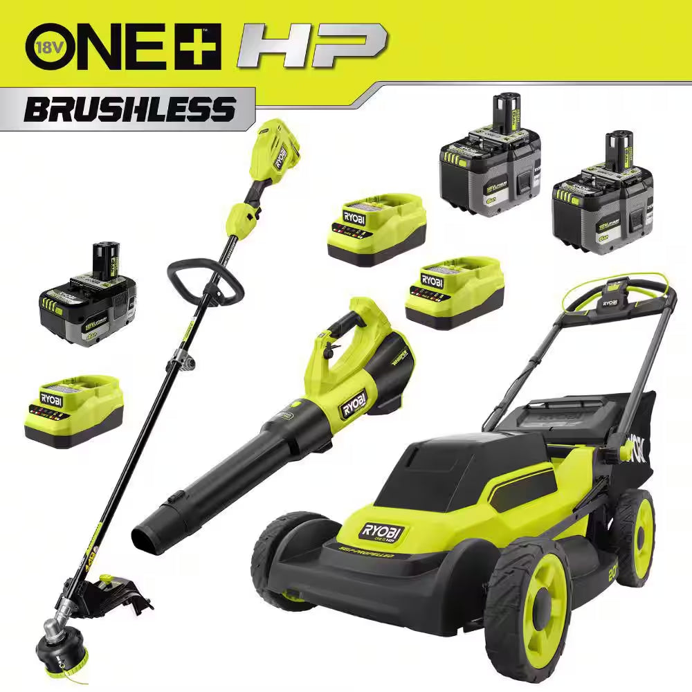 ONE+ HP 18V Brushless 20" Cordless Walk behind Self-Propelled Mower W/ String Trimmer, (2) 6.0 Ah Batteries, & Chargers